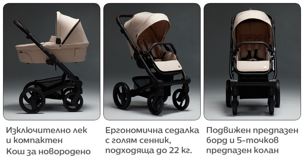 Изключително лек и компактен Кош за новородено, Ергономична седалка с голям сенник, подходяща за деца до 22 кг. 