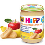 HiPP БИО Пълнозърнеста каша Ябълки и банани с бебешки бисквити 4+ 190 гр.