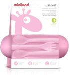 Miniland Комплект лъжички и виличка в кутия розови