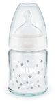 Nuk Бебешко стъклено шише със силиконов биберон First Choice 120 мл. Temperature Control 0-6 м.