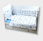 Rainy Бебешки спален комплект 5 части 60х120 см. Мече с букви син