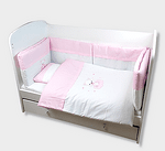Rainy Бебешки спален комплект 6 части 60х120 см. Мече върху облак розов