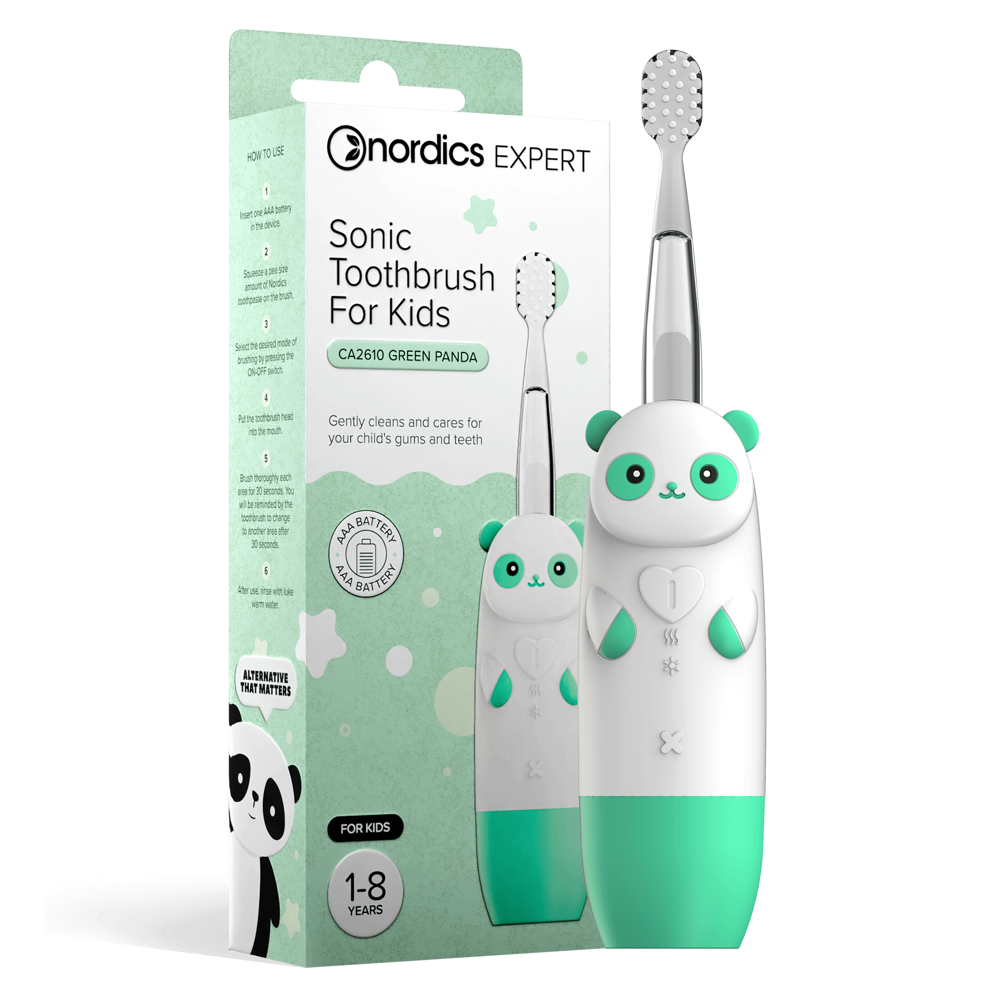 Nordics Детска звукова четка Sonic CA2610 Панда Green