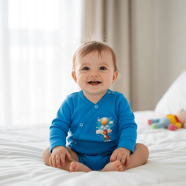 Rainy Бебешко боди със странично закопчаване Конче с балон 48 - 74 см. небе Rainy Бебешко боди със странично закопчаване Конче с балон 48 - 74 см. небе