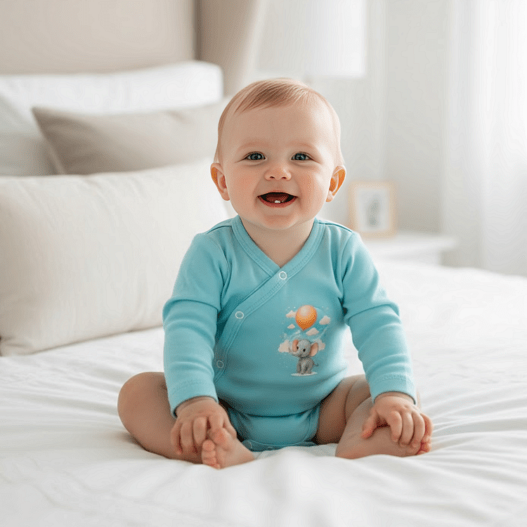 Rainy Бебешко боди със странично закопчаване Слонче с балон 48 - 74 см. аква Rainy Бебешко боди със странично закопчаване Слонче с балон 48 - 74 см. аква