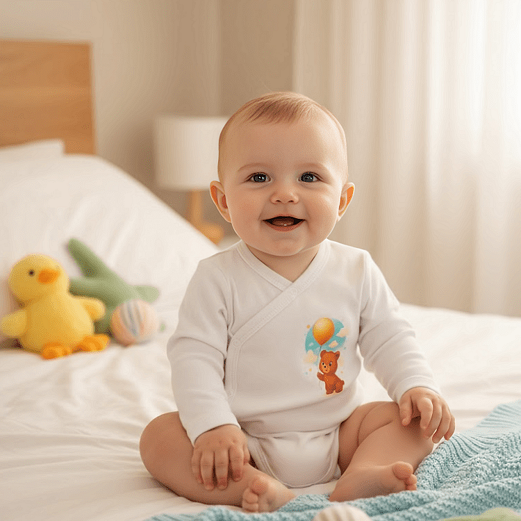 Rainy Бебешко боди със странично закопчаване Мече с балон 48 - 74 см. нежно екрю Rainy Бебешко боди със странично закопчаване Мече с балон 48 - 74 см. нежно екрю