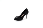 Елегантни черни дамски обувки от текстил на висок ток 47.20787