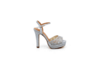 Елегантни сиви дамски сандали от текстил на висок ток 47.21797