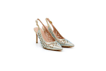 Елегантни златни дамски сандали от текстил на висок ток 47.21860
