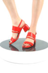 Ежедневни червени дамски сандали от естествена кожа на висок ток 04.20120