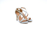 Елегантни сиви дамски сандали от текстил на висок ток 47.20311