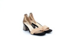 Елегантни бежови дамски сандали от текстил и еко кожа на висок ток 47.21726
