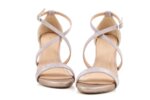 Елегантни розови дамски сандали от текстил на висок ток 47.20311