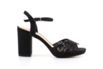 Елегантни черни дамски сандали от текстил на висок ток 47.22522