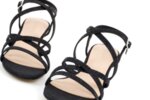 Елегантни черни дамски сандали от текстил на висок ток 47.22276