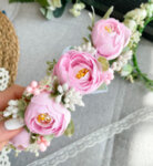 Сватбема диадема с цветя (розови божури) D1