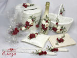Сватбен комплект аксесоари с божури и бордо рози