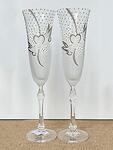 Кристални сватбени чаши със сърце, гълъби и сребърна декорация