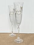 Кристални сватбени ритуални чаши със сърце, гълъби и златна декорация