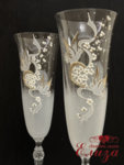 Кристални сватбени чаши в златно с гълъби