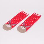 Червени коледни дамски чорапи на бели точки с еленче