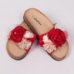 Червени летни ефектни чехли с прекрасни цветя