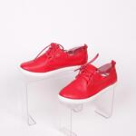 Червени дамски обувки от еко кожа с бяла подметка