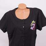 Черна макси дамска пижама с копчета и флорален десен