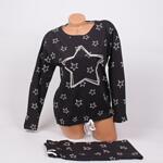 Черна памучна дамска пижама със звезди