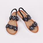 Черни дамски сандали с красиви цветя с камъчета
