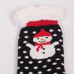 Черни пухкави дамски коледни чорапи на бели точки със снежен човек