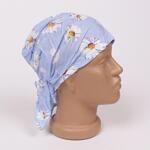 Шапка-кърпа за глава в син цвят с бели маргарити