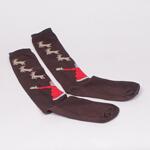 Шоколадово кафяви коледни дамски 3/4 чорапи с Дядо Коледа и еленчета