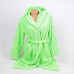Ярко зелен домашен халат от софт със сребрист кант и качулка