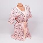 Розово-кайсиев комплект халат и пижама с мече и сърчица