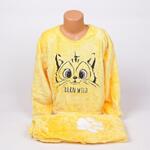 Жълта пухкава детска пижама от софт с коте