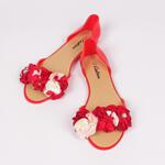 Червени дамски силиконови обувки с цветя