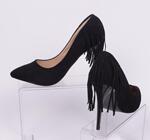 Черни велурени обувки с ток и ресни