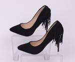 Черни велурени обувки с ток и ресни