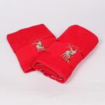 Червени коледни хавлиени кърпи с еленче - 2 броя