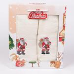 Коледни хавлиени кърпи в цвят ванилия с Дядо Коледа - 2 броя