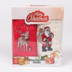 Коледни кърпи в червен и цвят екрю с елен и Дядо Коледа