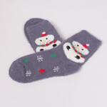 Сиви коледни дамски чорапи със Снежко