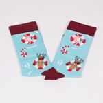 Светло сини коледни мъжки чорапи с Дядо Коледа и Рудолф