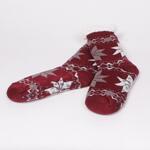 Дамски топли винено червени чорапи с бели и сиви снежинки
