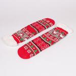 Коледни дамски топли червени чорапи с елхички и Дядо Коледа