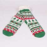 Коледни дамски топли чорапи в зелено, бяло и червено с коледни мотиви