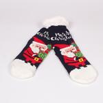 Тъмно сини коледни пухкави дамски чорапи с Дядо Коледа