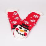 Червени коледни дамски чорапи със снежинки и Снежко