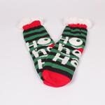 Коледни дамски раирани чорапи в зелено и черно Хо-Хо-Хо